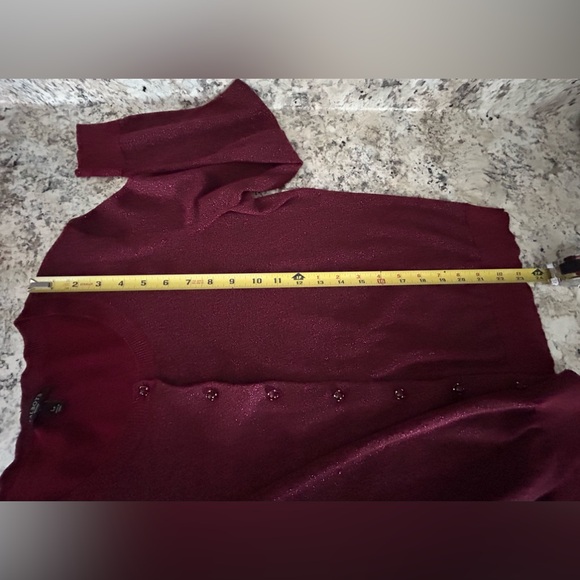 Talbots Cranberry Maroon Red Shimmer Metallic Cardigan Sweater Size Petite Large - Picture 11 of 12
